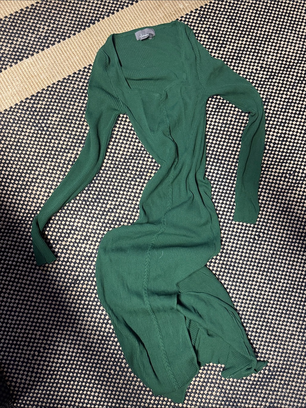 Anthropologie Green Ribbed Long Sleeve Midi Dress